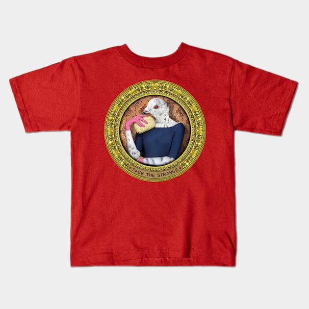 Orange Pigeon Lady in Vintage Frame Kids T-Shirt by FaceTheStrange